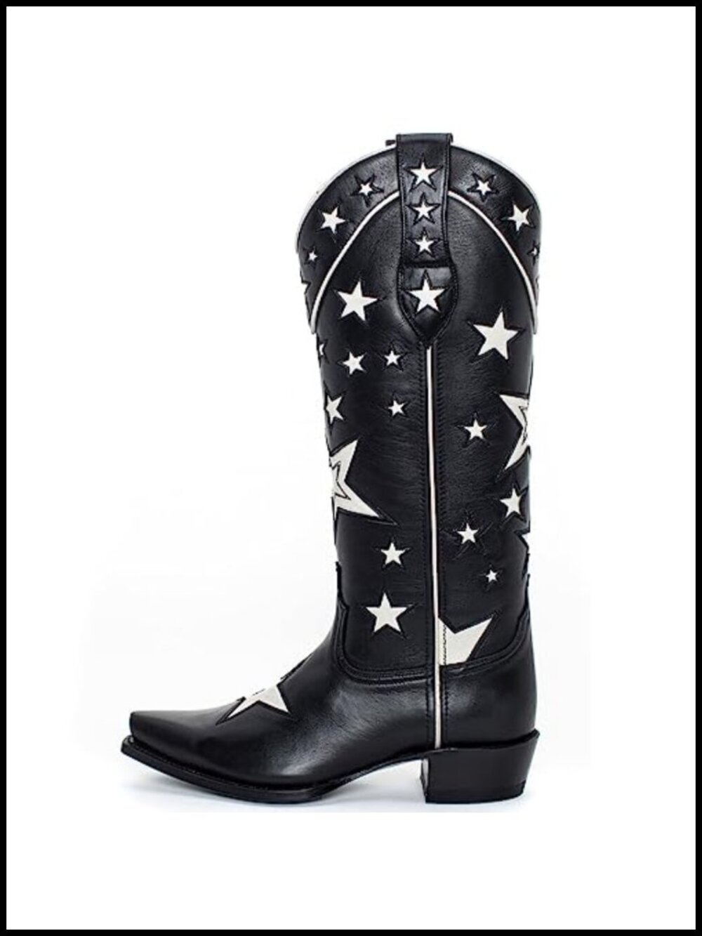 YIYA Women's Star Cowboy Boots Pointed Toe Chunky Low Heel Knee-High Western